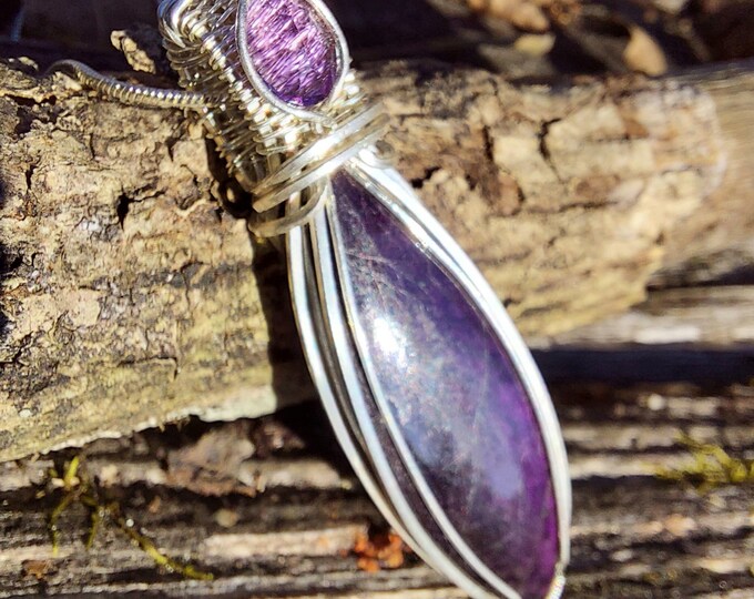 Purpurite and Amethyst Sterling Silver Wire Wrapped Pendant, Hand Wire Wrapped Pendant, Statement Pendant, Gift for Her, GC14