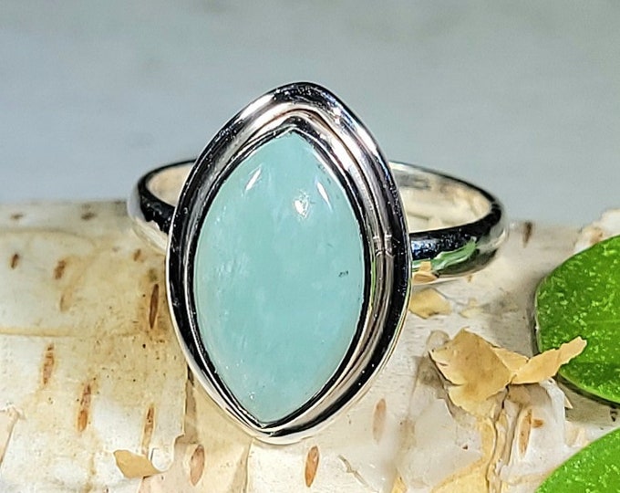 Natural Top Choice Aquamarine Marquise .925 Sterling Silver Ring Size 7 4 Grams 3/4" x 7/16" EY21