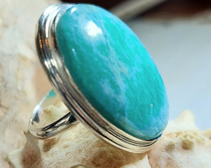 Amazonite Sterling Silver Ring Size 9, Handmade Ring, Statement Ring GC