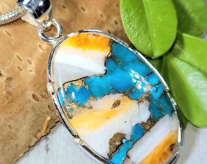 Spiny Oyster Turquoise Pendant, Spiny Oyster Turquoise w/copper, Sterling Silver Pendant, Spiny turquoise pendant, Handmade Pendant FP05