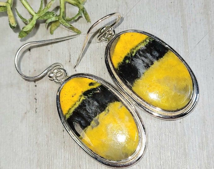 Bumblebee Jasper Earrings, Bumblebee Jasper Sterling Silver Earrings, Handmade Jasper Earrings, Statement Earrings, Gift for Her, HG06