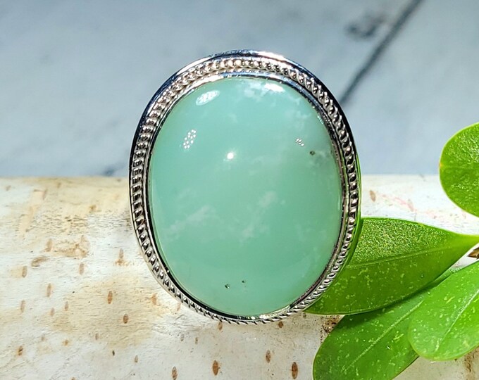 Chrysoprase Ring, Chrysoprase Sterling Silver Ring Size 8.5, Handmade Chrysoprase Sterling Silver Ring, Statement Ring, Gift for Her, FH