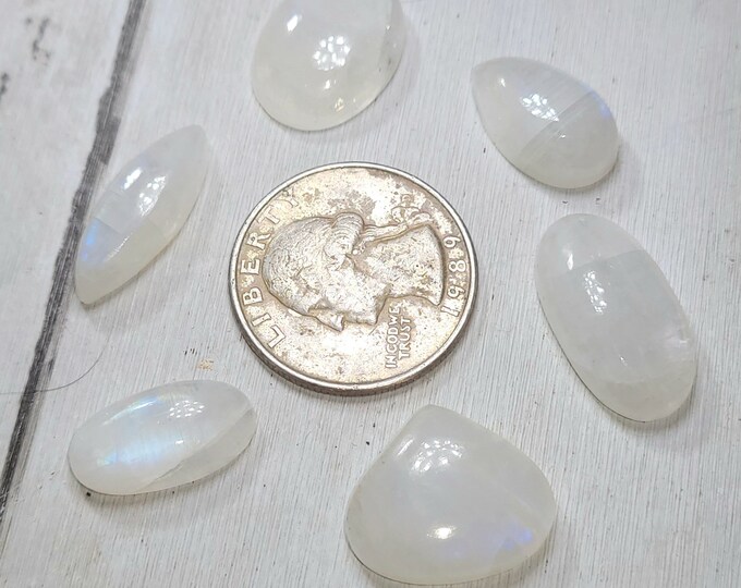 Natural Blue Flash Moonstone Cabochons 65ct 6 Stone Lot Wire Wrapping, Weaving, Rings or Pendant AS28 Mixed Sizes & Shapes