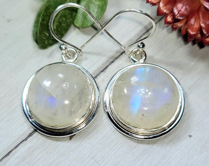 Natural Moonstone Earrings, Rainbow Moonstone Earrings, Sterling Silver Moonstone Earrings, Genuine Moonstone earrings,Handmade Earring CS18