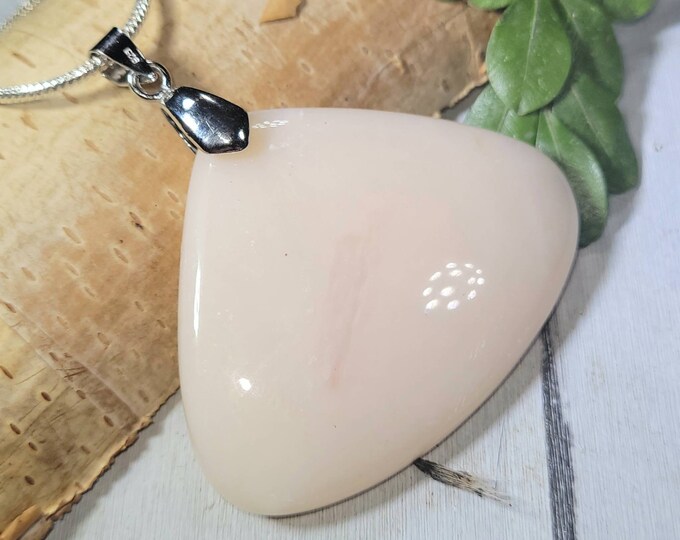 Peru Pink Opal Pendant, Peruvian Pink Opal Sterling Silver Pendant, Pear Pink Opal Pendant, Statement Pendant, Gift for Her, Handmade DU10