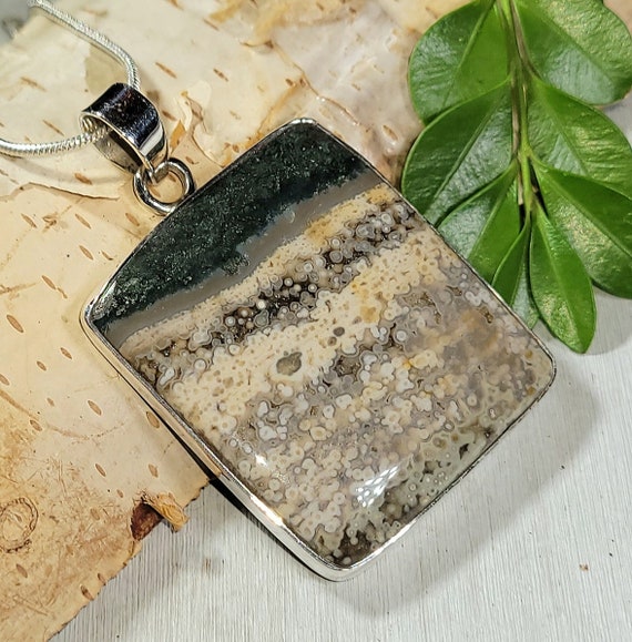 Pendentif En Argent Sterling 925 Avec Pierre Naturelle De Jaspe Océan - Fait Main - Modèle Unique #P15456