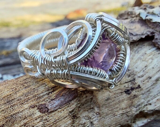 Amethyst .925 Sterling Silver Ring Size 5 1/2, 7 Grams 5/8" x 3/4" GC