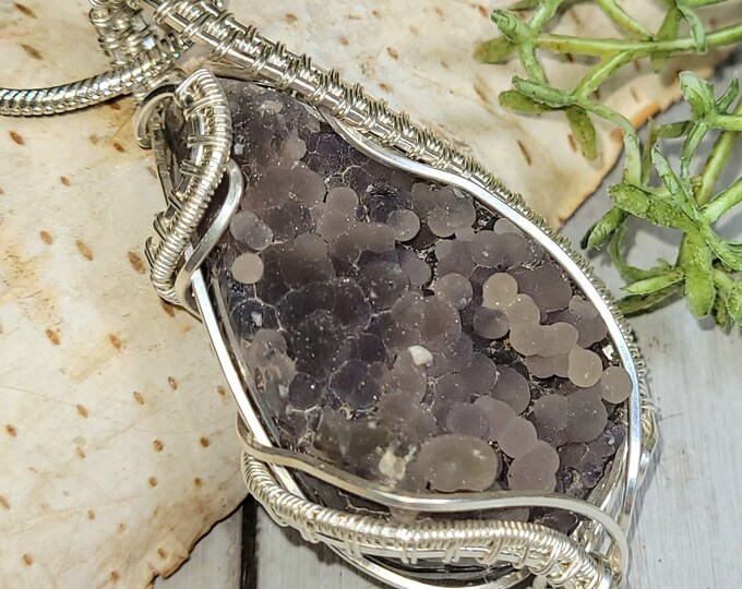 Natural Rough Grape Agate Pendant, Wire Wrapped .925 Silver Pendant, Sterling Silver Wire Wrapped pendants, Handmade Stone Jewelry HD20