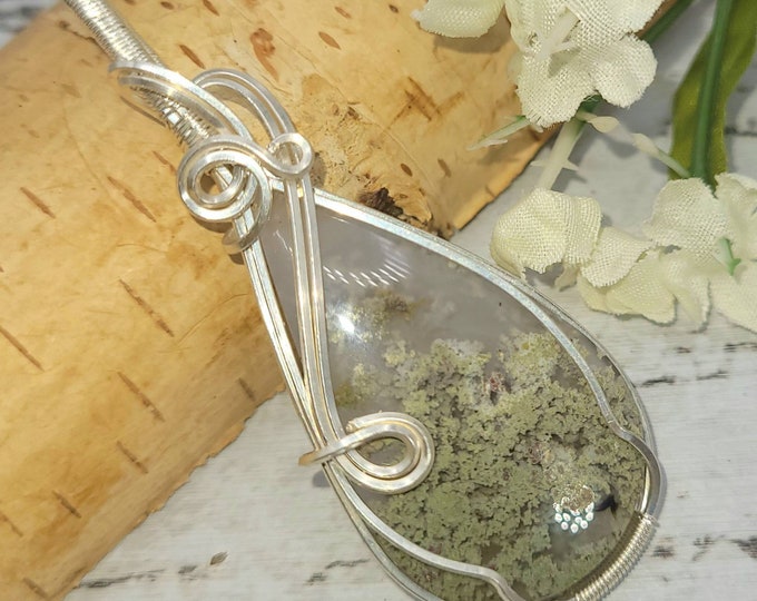 Natural Premium Moss Agate Pendant, Wire Wrapped .925 Silver Pendant, Sterling Silver Wire Wrapped pendants, Handmade Stone Jewelry DB10