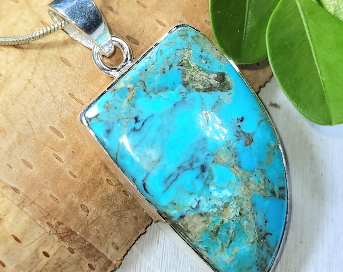 Turquoise Pendant, Sterling Silver Turquoise Pendant, Arizona Turquoise, Kingman Turquoise Pendant, Boho Pendant, Statement Pendant  FU02