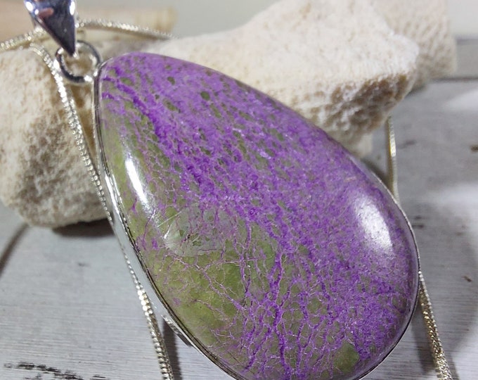 Natural AAA Pear Stichtite Pendant, .925 Sterling Silver Pendant. Purple Pendant, Boho Pendant, Quality Natural Stone, GP21
