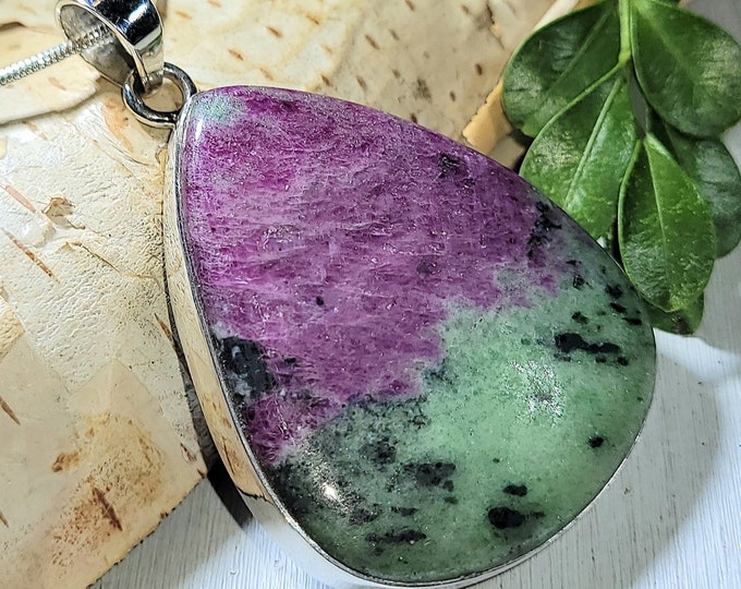 Natural High Grade Huge Ruby Zoisite Handmade .925 Sterling Silver Pendant 2 1/8" x 1 3/8" 20 Grams AN04