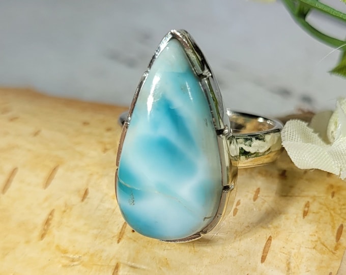 Dominican Republican Larimar Ring, Sterling Silver Ring, Larimar Silver Ring,AA Larimar Sterling Silver Ring  Size 6. BOHO Ring,Gift for her