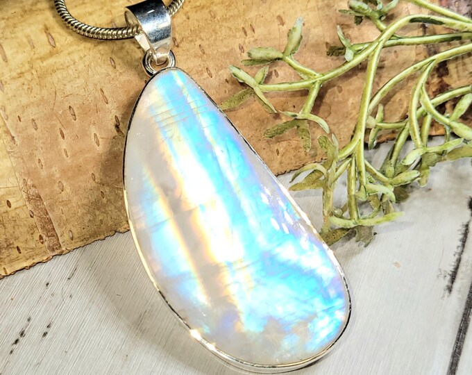Moonstone Pendant, Rainbow Moonstone Sterling Silver Pendant, Handmade Moonstone Pendant, High Grade Moonstone Pendant, HM19