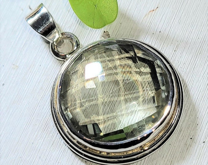 Natural High Grade Rose Cut Green Amethyst  .925 Sterling Silver Pendant 6 grams 1 1/4" x 7/8" AH30 Eye Clean