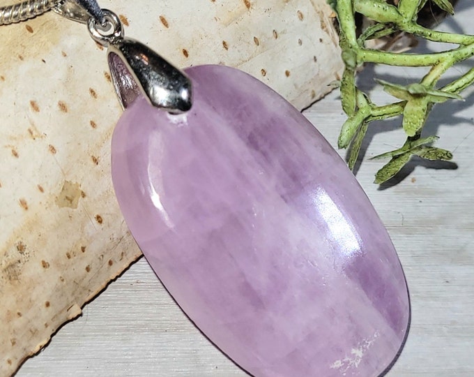 Kunzite Pendant, Kunzite Oval Cabochon Sterling Silver Pendant, 55ct, Heavy Duty Sterling Silver Bail, Handmade Pendant, Gift for Her GS02