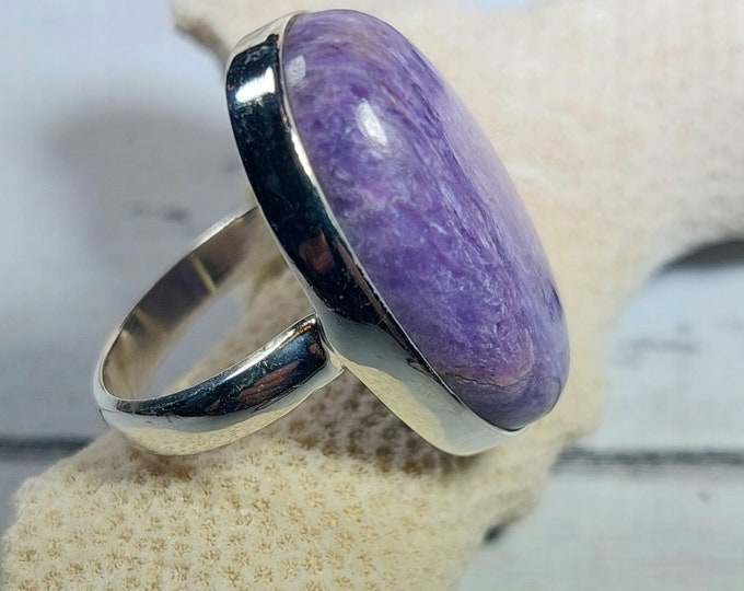 Charoite Ring,.925 Sterling Silver Charoite Ring, Size 6 1/2 Charoite Ring, Statement Ring, Size 6 1/2 Sterling Silver Ring, Gift for her GG
