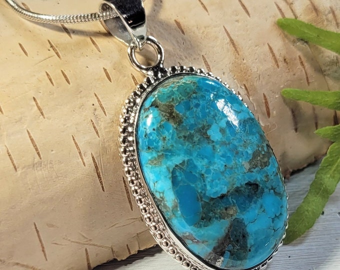Natural Best Grade Arizona Kingman Turquoise Handmade .925 Sterling Silver Pendant 1 7/8" x 7/8" 9 grams AG26