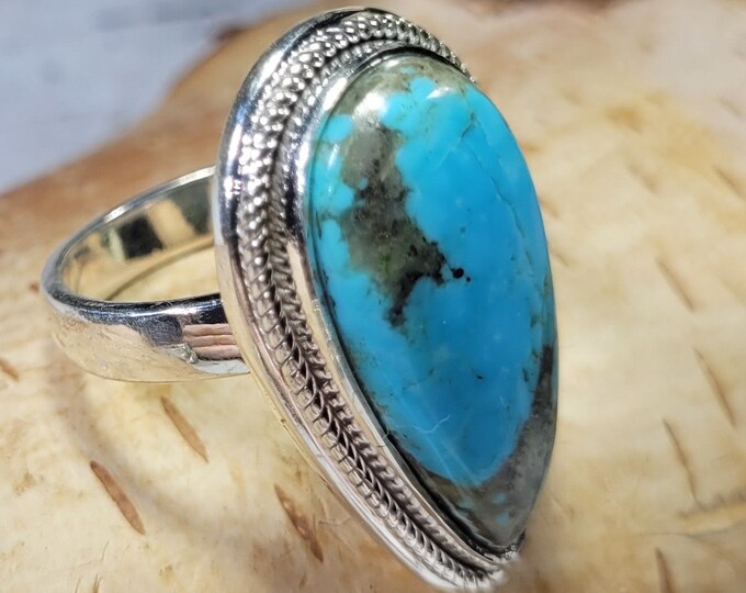 Blue Opalized Ring, Opalized Petrified Ring Size 6.25, Statement Ring, Boho Ring, Blue Opal Ring, Opalized Petrified Wood Ring,Opalized Ring