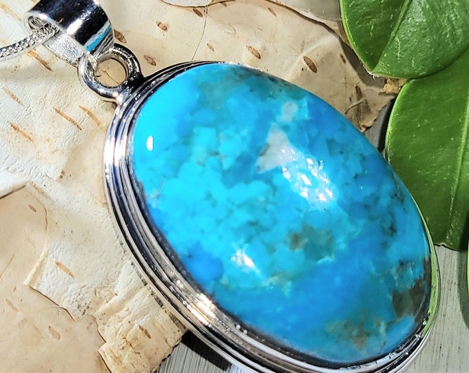 Natural Best Grade Arizona Kingman Turquoise Handmade .925 Sterling Silver Pendant 1 3/4" x 7/8" 11 grams ER27