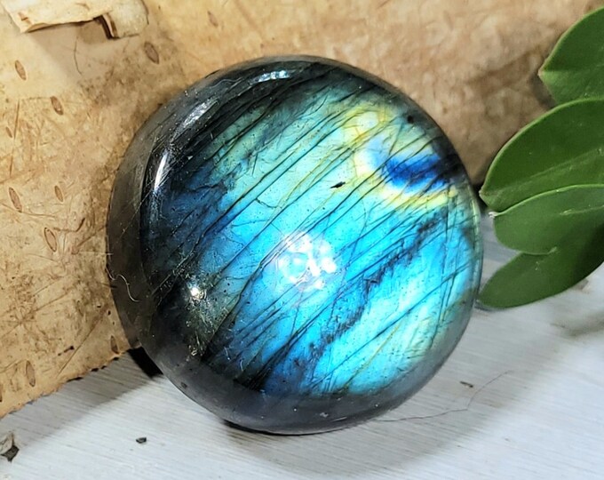 Natural Premium Grade Multi Flash Labradorite Round Cabochon 45ct 9 Grams 25mm Round Wire Wrapping, Weaving or Pendant, Collector CH16