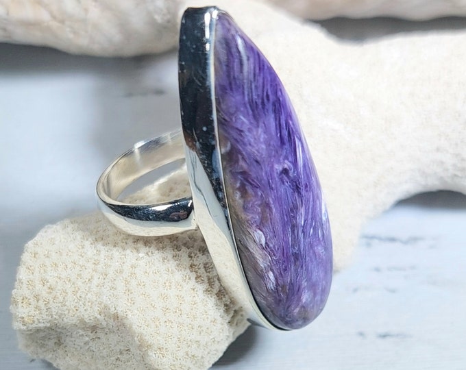 Charoite Ring,.925 Sterling Silver Charoite Ring, Size 5 1/2 Charoite Ring, Statement Ring, Size 5 1/2 Sterling Silver Ring, Gift for her GG