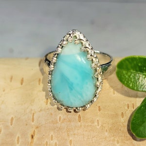 Dominican Larimar Ring, Larimar Sterling Silver Ring, Larimar Silver Ring, AA Larimar Sterling Silver Ring  Size 6, Gift for her DL