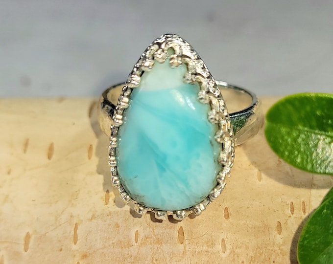 Dominican Larimar Ring, Larimar Sterling Silver Ring, Larimar Silver Ring, AA Larimar Sterling Silver Ring  Size 6, Gift for her DL