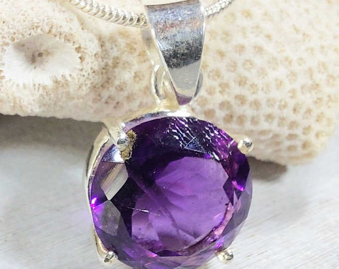 Eye Clean Faceted Amethyst Pendant Handmade .925 Sterling Silver 2 Grams 1/2" x 1" GC50