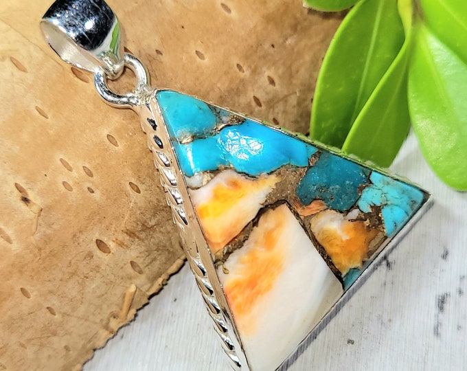 Spiny Oyster Turquoise Pendant, Spiny Oyster Turquoise W/Copper, Sterling Silver Pendant, Spiny turquoise pendant, Handmade Pendant FN30