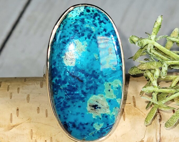 Natural Premium Grade Blue Gemstone Ring, Handmade Shattuckite Sterling Silver Ring Size 8, Boho Ring, Shattuckite Ring, HN