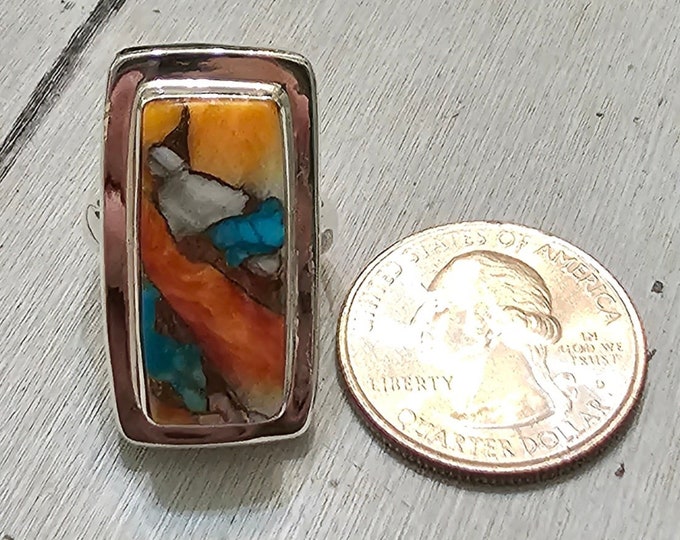 Spiny Oyster Turquoise Ring with Copper, Spiny Oyster Turquoise .925 Sterling Silver Ring, Size 6.25  Spiny Oyster Turquoise Ring.