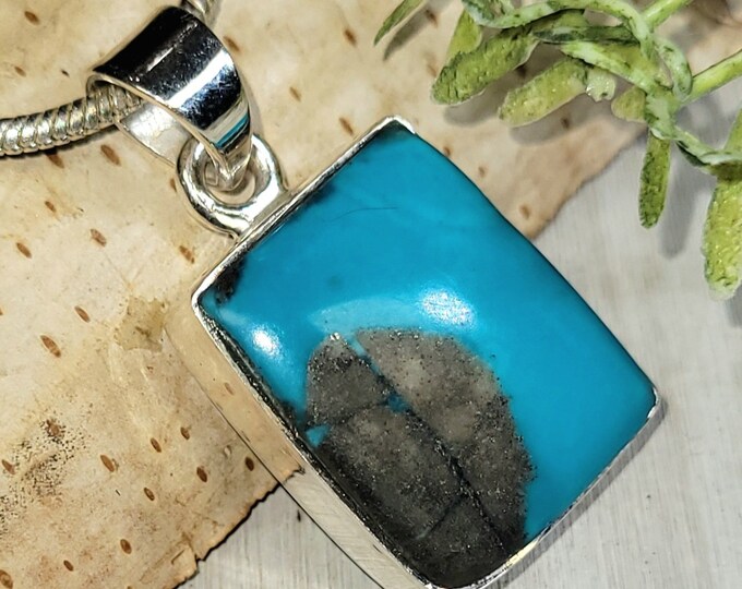 Natural Turquoise Pendant, Turquoise with Pyrite Sterling Silver Pendant, No Enhancement Turquoise Pendant, Gift for Her, HJ23