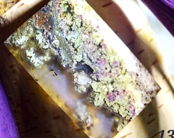 Scenic Moss Agate Cabochon: Green & Brown Gemstone (20mm x 32mm)