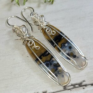 Moss Agate Earrings, Moss Agate Sterling Silver Wire Wrapped Earrings, Moss Agate Statement Wire Wrap Earrings, Handmade Earrings, HM12
