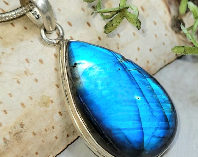Labradorite Pendant, Blue Labradorite Sterling Silver Pendant, Handmade  Labradorite Pendant, Gift for Her, Statement Pendant HA35