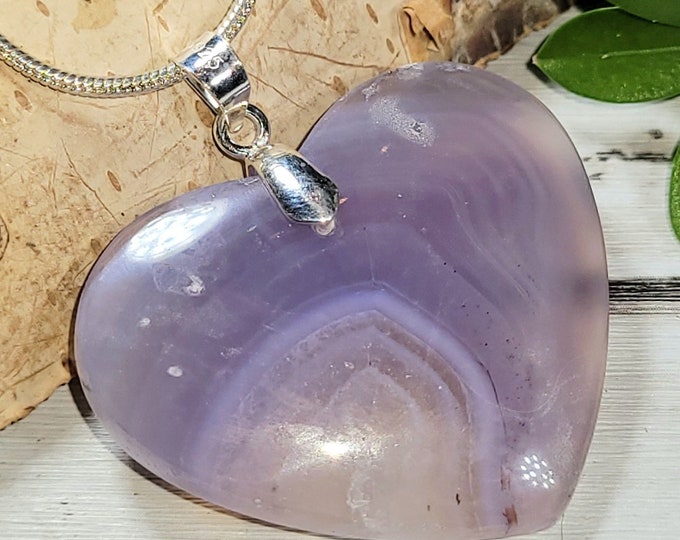 Natural Purple Plume Agate Heart Cabochon .925 Sterling Silver Pendant 1 3/8" x 1 1/4" AS13 Custom Fit Sterling Silver Bail