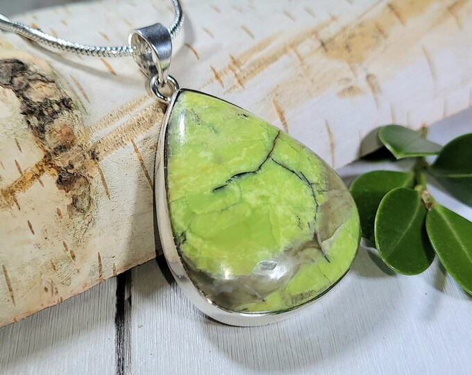 Natural AAA Rare Quality Australian Green Opal  .925 Sterling Silver Pendant 2" x 1 1/4" 13 Grams EF26