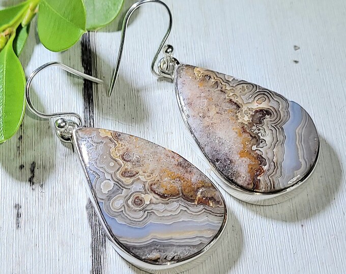 Natural Best Grade Colorful Crazy Lace Agate Handmade .925 Sterling Silver Earrings 11 Grams 1 3/4" x 3/4" AQ08