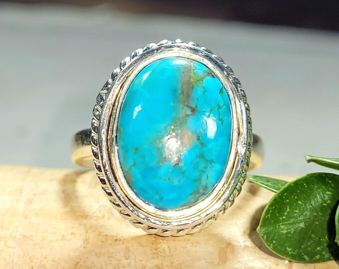 Kingman Turquoise Ring, Turquoise Ring, Arizona Turquoise Sterling Silver Ring Size 6.25 Gift for Her, Handmade Ring, Statement Ring DE