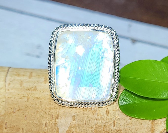 Rainbow Moonstone Ring, Moonstone Ring, Sterling Silver Moonstone Ring, Moonstone Ring Size 6.75, Statement Ring, Boho Ring, FB