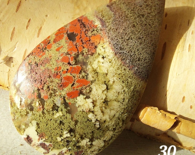 Scenic Moss Agate Cabochon: Pear Shape, 45 Carats (44mm x 25mm)