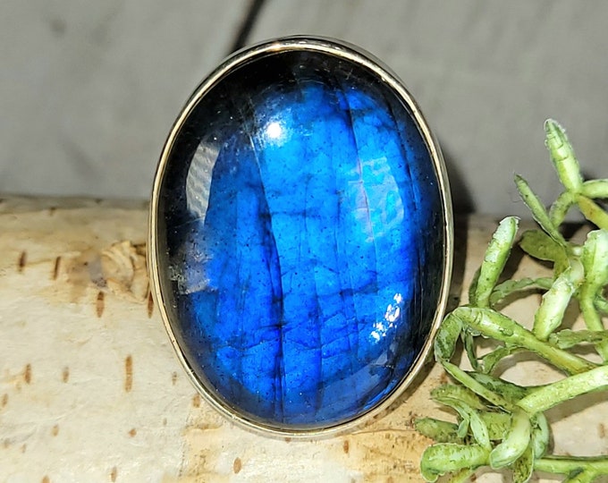 Labradorite Ring. Blue Labradorite Sterling Silver Ring Size 8.5 Handmade Ring, Statement Ring, Gift for Her HA