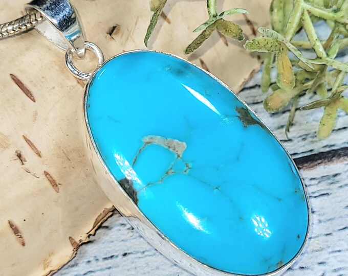 Handmade Arizona Turquoise Sterling Silver Pendant: Boho Oval Stone