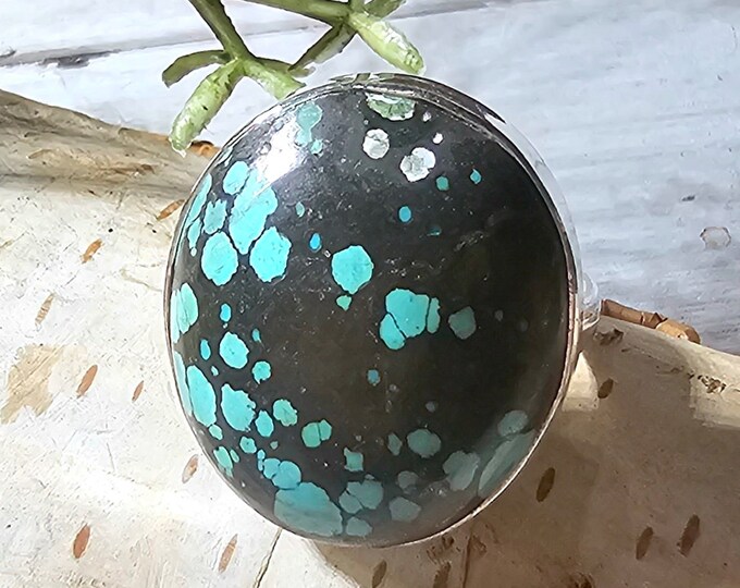 Tibetan Turquoise Sterling Silver Ring, Turquoise Boho Ring, Statement Ring; Handmade Ring, Premium Tibet Turquoise,Quality Ring Size 8 GK