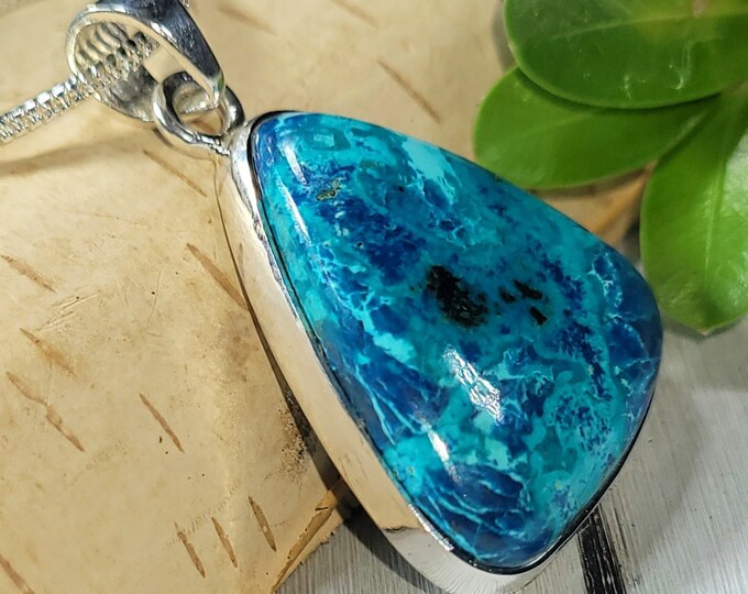 Natural High Grade Shattuckite Freeform .925 Sterling Silver Pendant Weighs 8 Grams Measures 1 1/2" x 1" CN17
