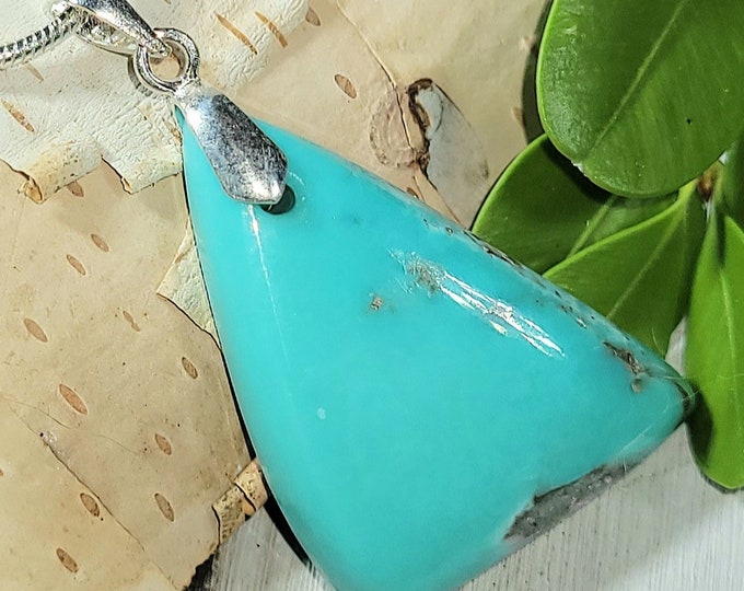 Natural Top Grade Arizona Kingman Turquoise Freeform Cabochon .925 Sterling Silver Pendant Custom Bail 1 5/8" x 7/8" EM38