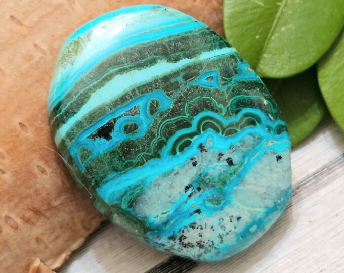 Chrysocolla Malachite Cabochon, Oval Malachite Cab, Handmade cabochon, Chrysocolla Oval cabochon, Wire wrapping cabochon, FM05