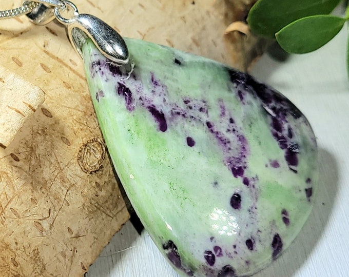Natural Best Grade Kammererite Pear Cabochon .925 Sterling Silver Pendant 2" x 1 3/16" AR10 Sterling Silver Bail