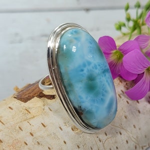 Anillo Larimar, Anillo de Plata de Ley Larimar Dominicana, Anillo de Plata Larimar, Anillo de Plata de Ley Larimar Premium Tamaño 6 Regalo para ella, FB
